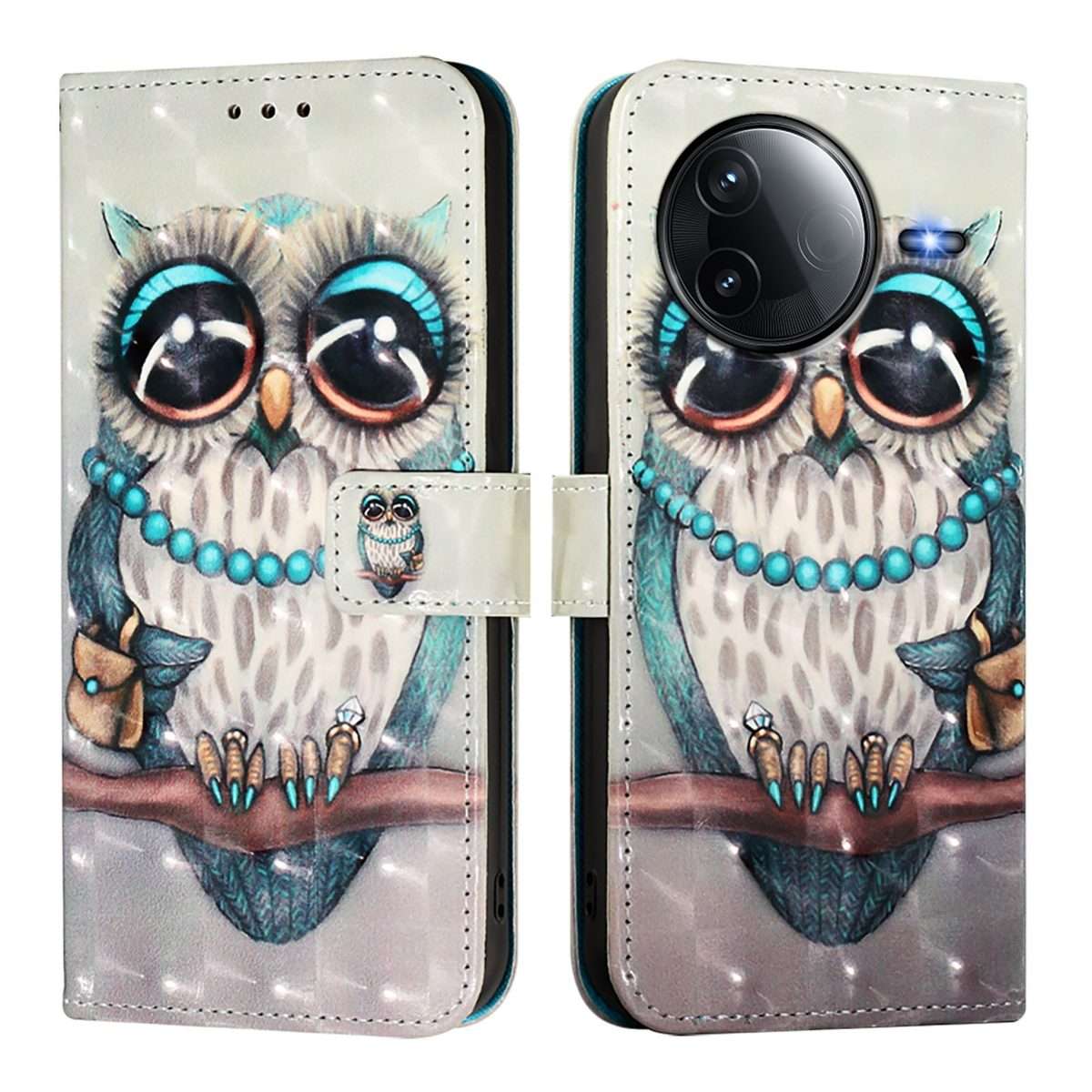 For Redmi K80 / K80 Pro 3D Painting Horizontal Flip Leather Phone Case(Grey Owl)