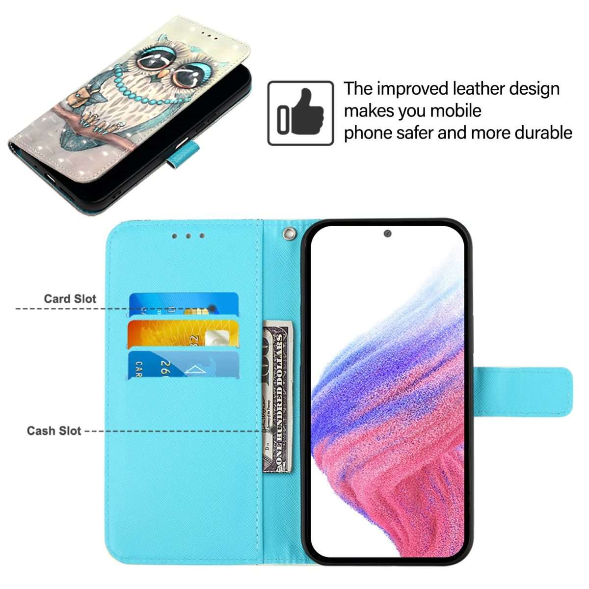 For Redmi K80 / K80 Pro 3D Painting Horizontal Flip Leather Phone Case(Grey Owl)