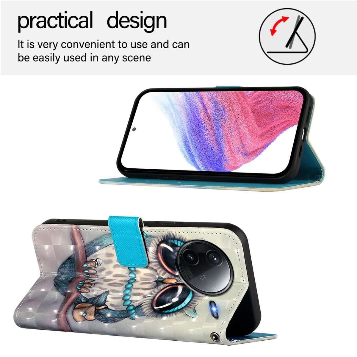 For Redmi K80 / K80 Pro 3D Painting Horizontal Flip Leather Phone Case(Grey Owl)