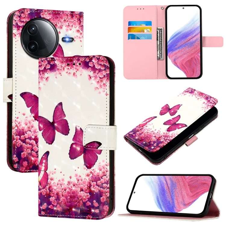 For Redmi K80 / K80 Pro 3D Painting Horizontal Flip Leather Phone Case(Rose Butterfly)