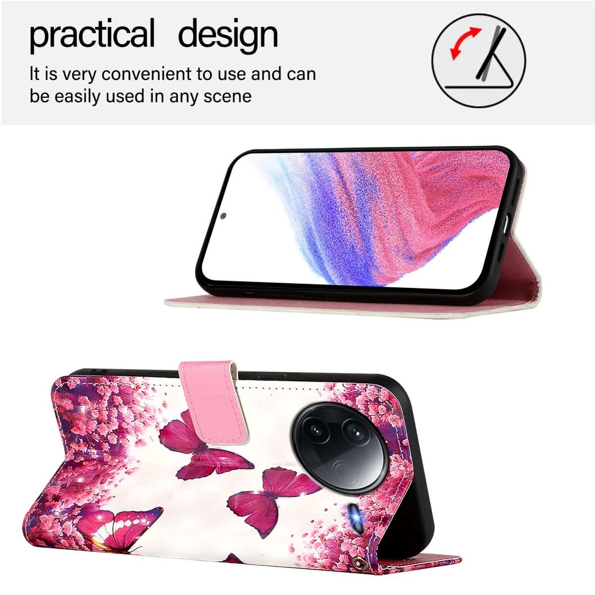 For Redmi K80 / K80 Pro 3D Painting Horizontal Flip Leather Phone Case(Rose Butterfly)