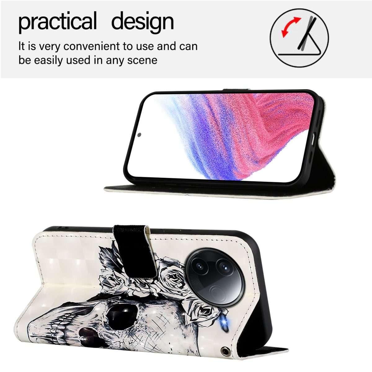 For Redmi K80 / K80 Pro 3D Painting Horizontal Flip Leather Phone Case(Skull)