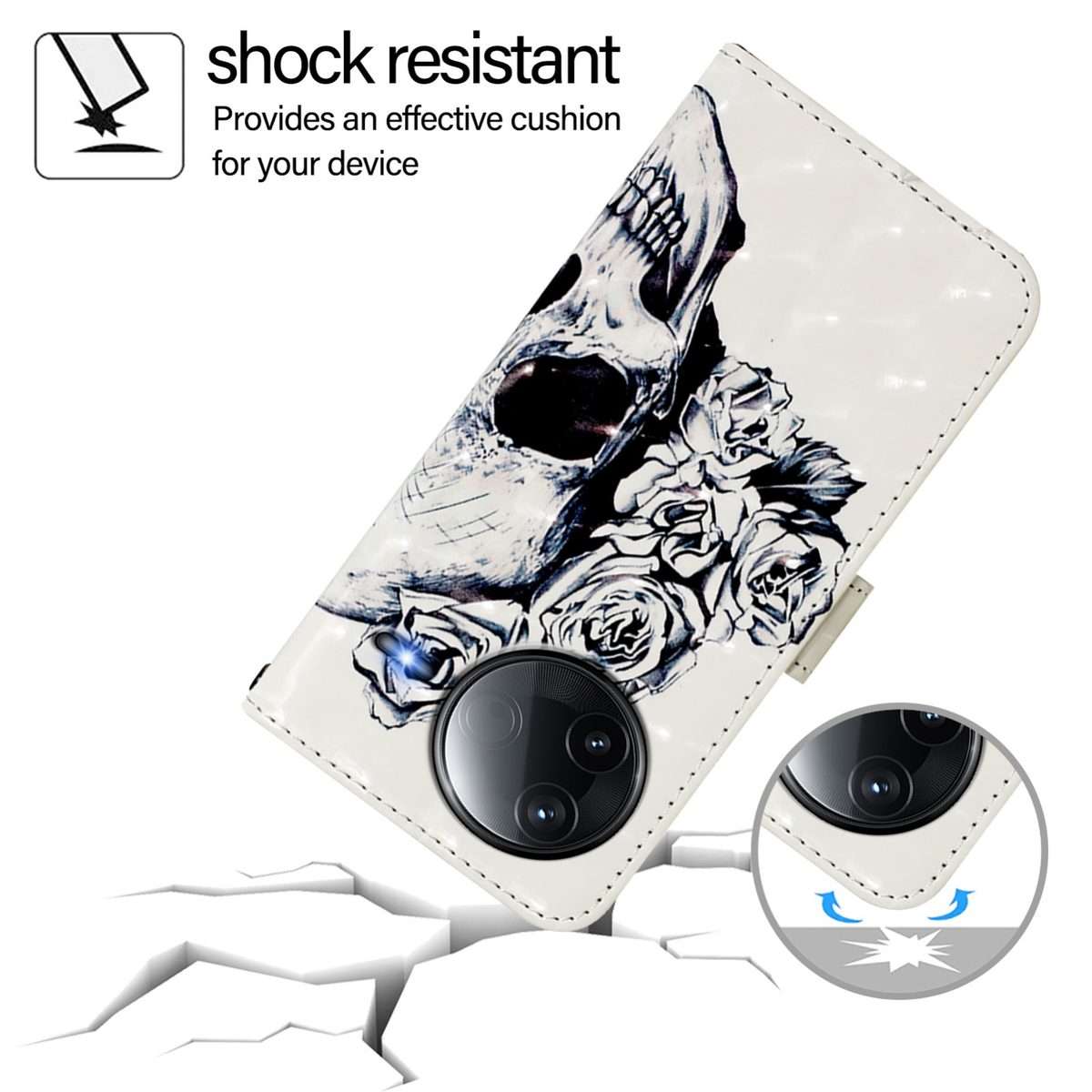 For Redmi K80 / K80 Pro 3D Painting Horizontal Flip Leather Phone Case(Skull)
