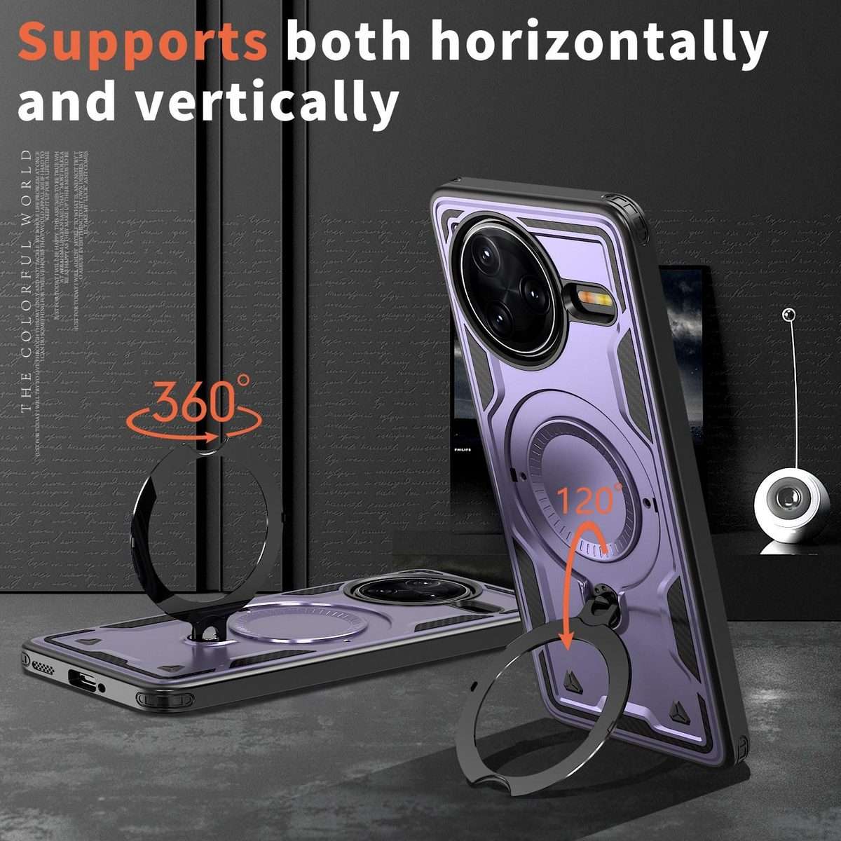 For Redmi K80 / K80 Pro PC Hybrid TPU Armor MagSafe Ring Holder Phone Case(Purple)