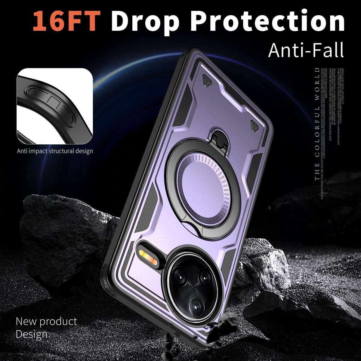 For Redmi K80 / K80 Pro PC Hybrid TPU Armor MagSafe Ring Holder Phone Case(Purple)