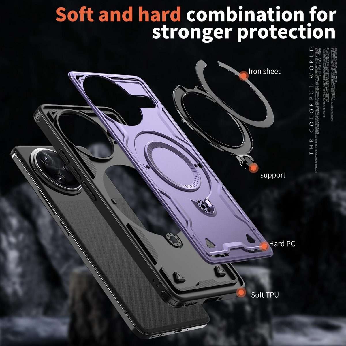 For Redmi K80 / K80 Pro PC Hybrid TPU Armor MagSafe Ring Holder Phone Case(Purple)