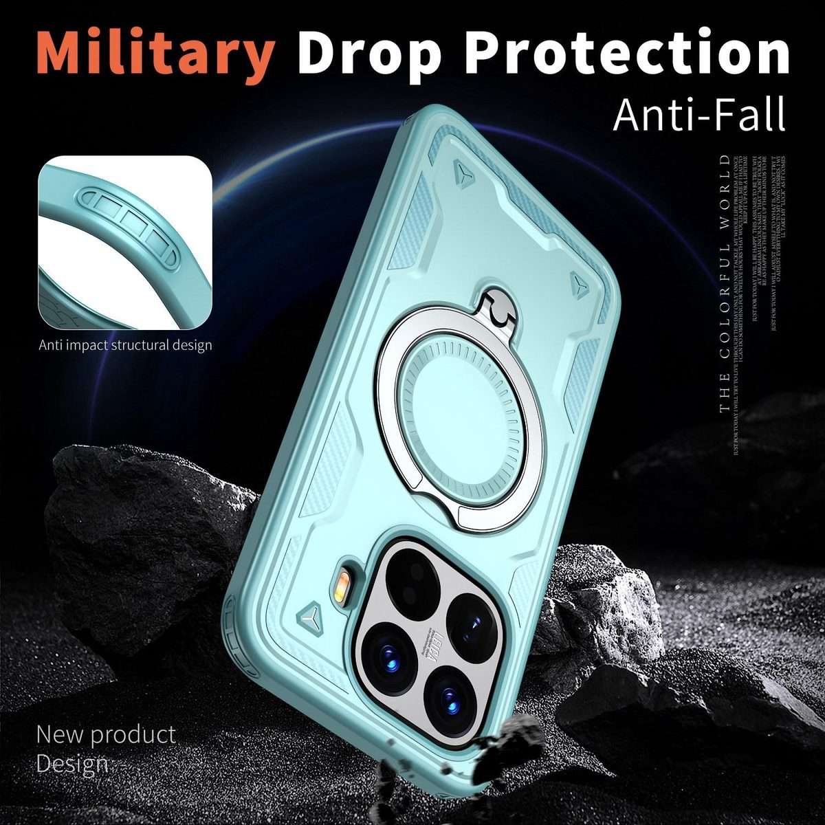 For Xiaomi 15T Pro PC Hybrid TPU Armor MagSafe Ring Holder Phone Case(Light Blue)
