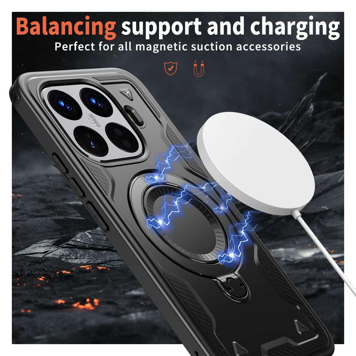For Xiaomi 15T Pro PC Hybrid TPU Armor MagSafe Ring Holder Phone Case(Black)