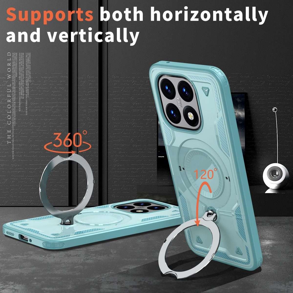 For Xiaomi 15T PC Hybrid TPU Armor MagSafe Ring Holder Phone Case(Light Blue)