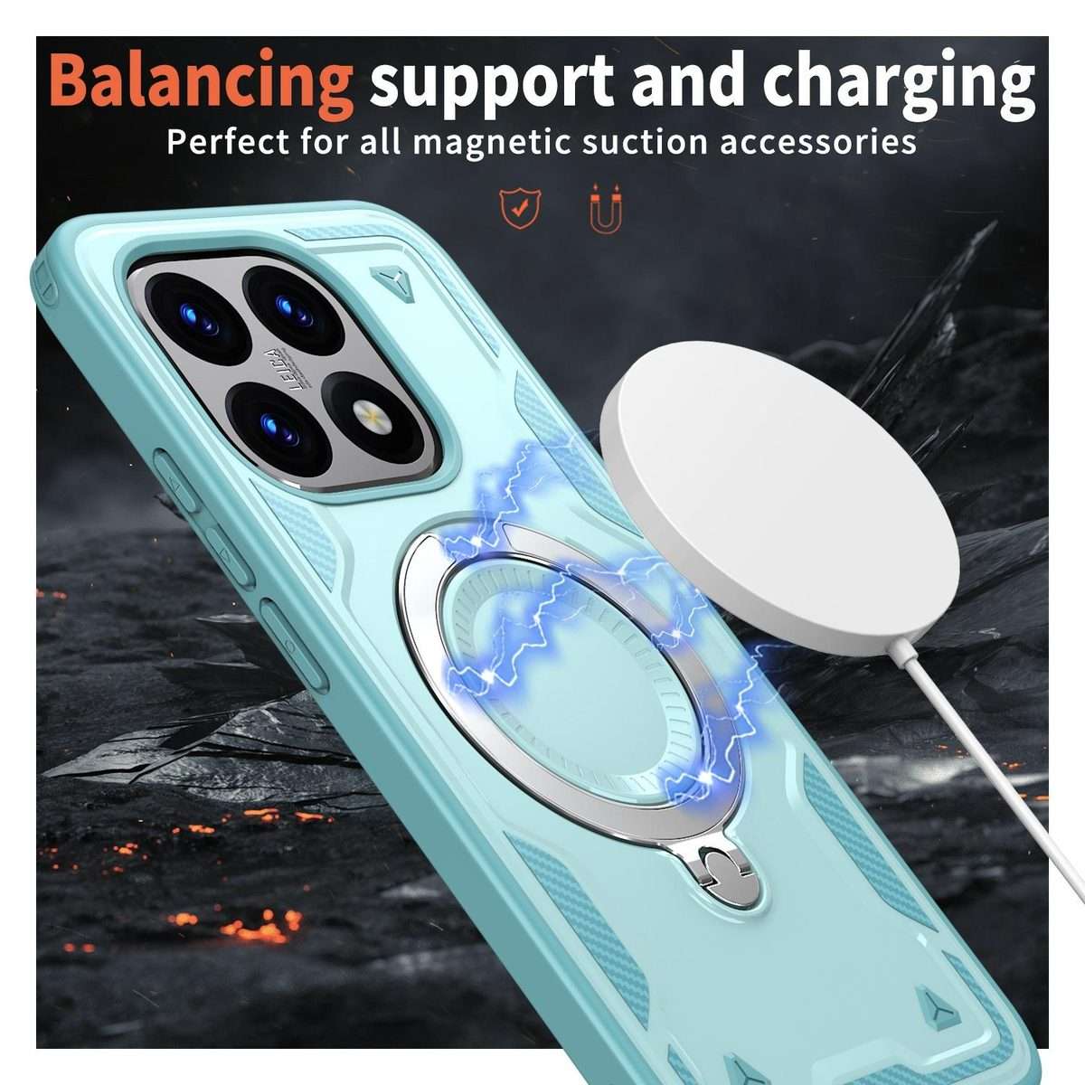 For Xiaomi 15T PC Hybrid TPU Armor MagSafe Ring Holder Phone Case(Light Blue)
