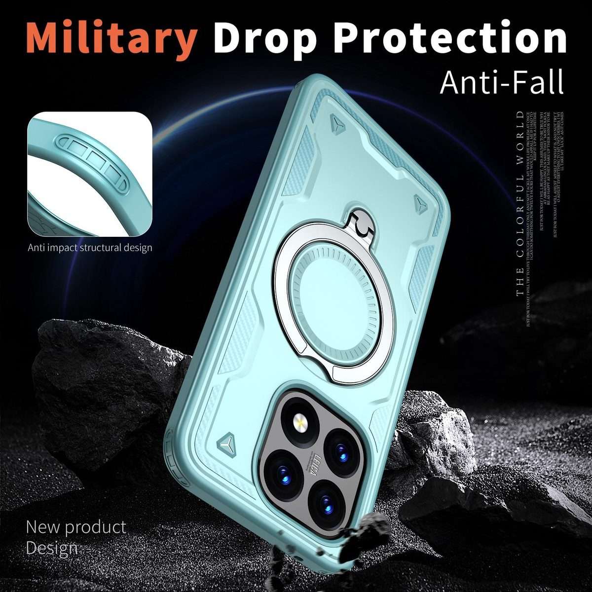 For Xiaomi 15T PC Hybrid TPU Armor MagSafe Ring Holder Phone Case(Light Blue)