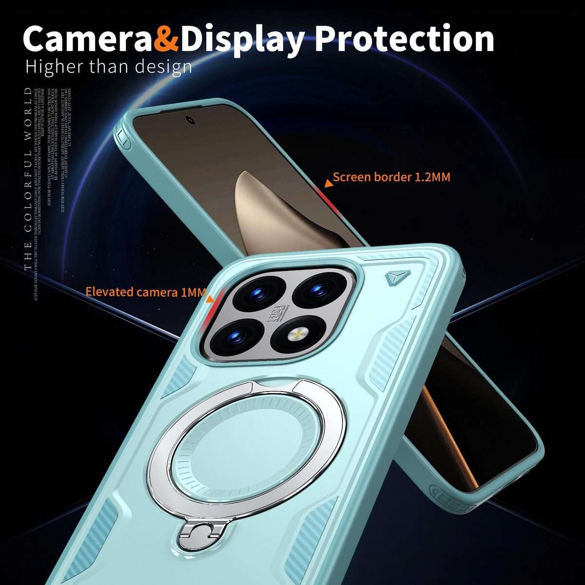 For Xiaomi 15T PC Hybrid TPU Armor MagSafe Ring Holder Phone Case(Light Blue)