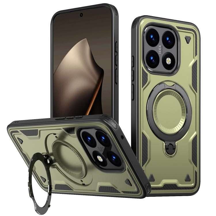 For Xiaomi 15T PC Hybrid TPU Armor MagSafe Ring Holder Phone Case(Olive Green)