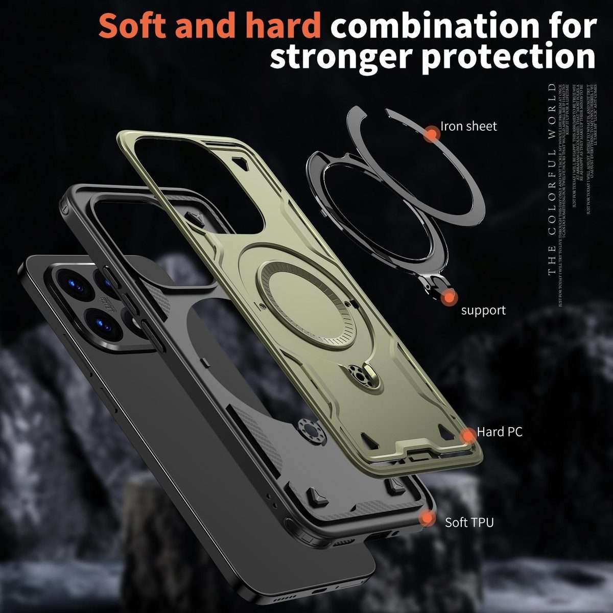 For Xiaomi 15T PC Hybrid TPU Armor MagSafe Ring Holder Phone Case(Olive Green)