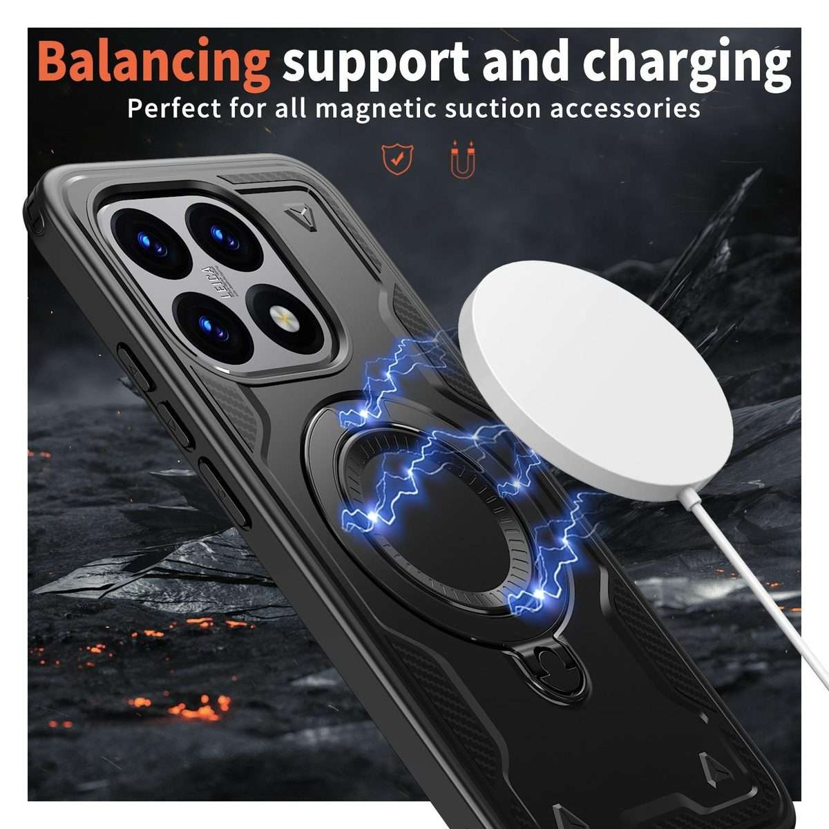 For Xiaomi 15T PC Hybrid TPU Armor MagSafe Ring Holder Phone Case(Black)