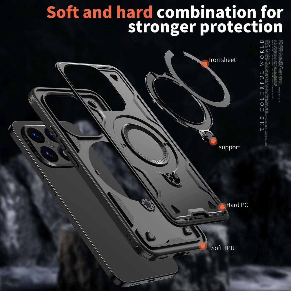 For Xiaomi 15T PC Hybrid TPU Armor MagSafe Ring Holder Phone Case(Black)