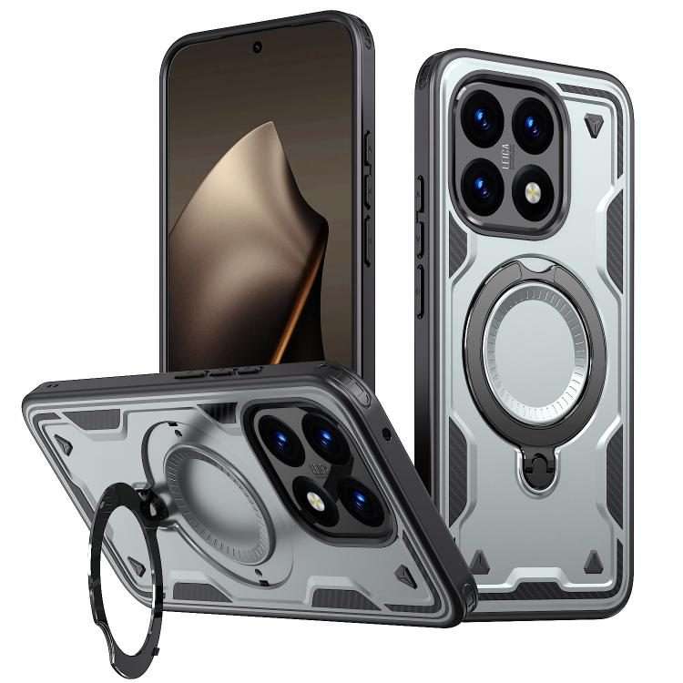 For Xiaomi 15T PC Hybrid TPU Armor MagSafe Ring Holder Phone Case(Grey)