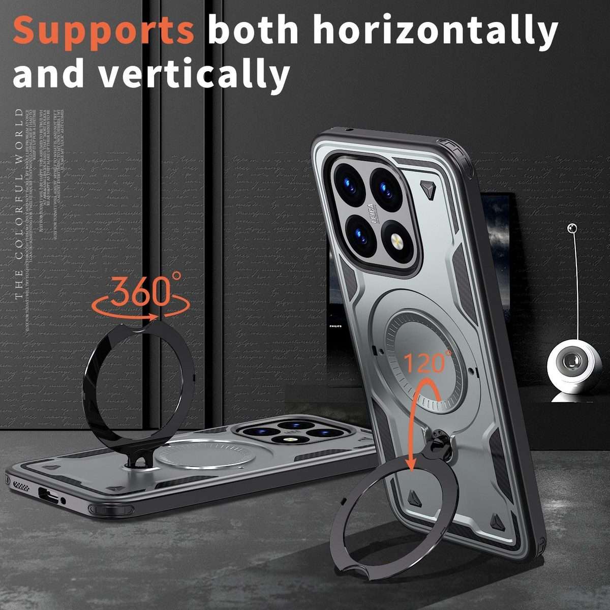 For Xiaomi 15T PC Hybrid TPU Armor MagSafe Ring Holder Phone Case(Grey)