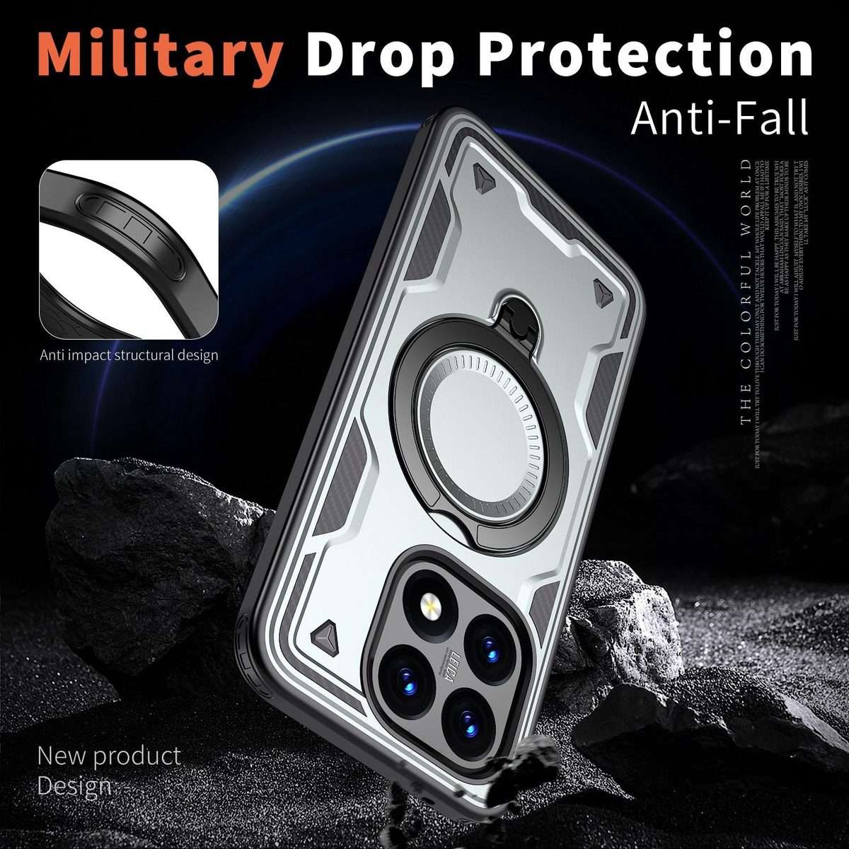 For Xiaomi 15T PC Hybrid TPU Armor MagSafe Ring Holder Phone Case(Grey)