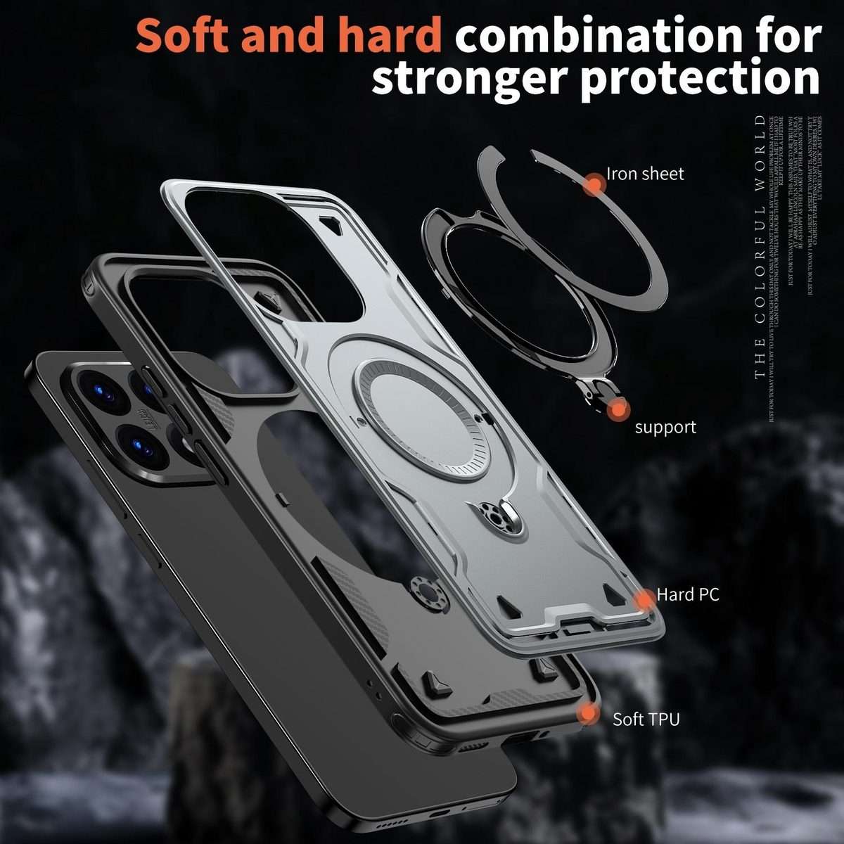 For Xiaomi 15T PC Hybrid TPU Armor MagSafe Ring Holder Phone Case(Grey)
