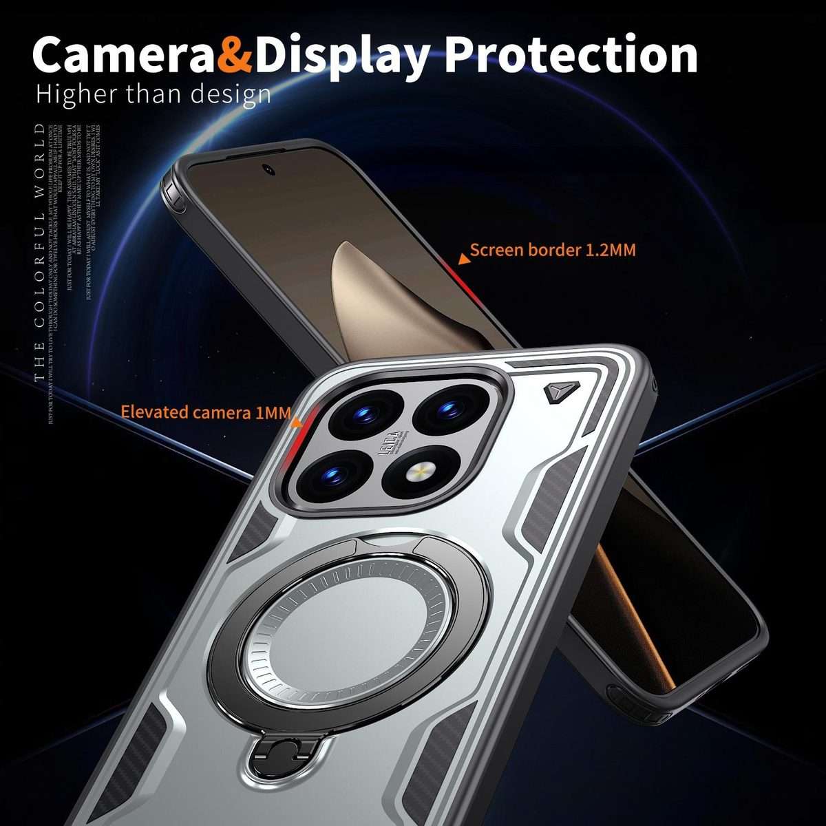 For Xiaomi 15T PC Hybrid TPU Armor MagSafe Ring Holder Phone Case(Grey)