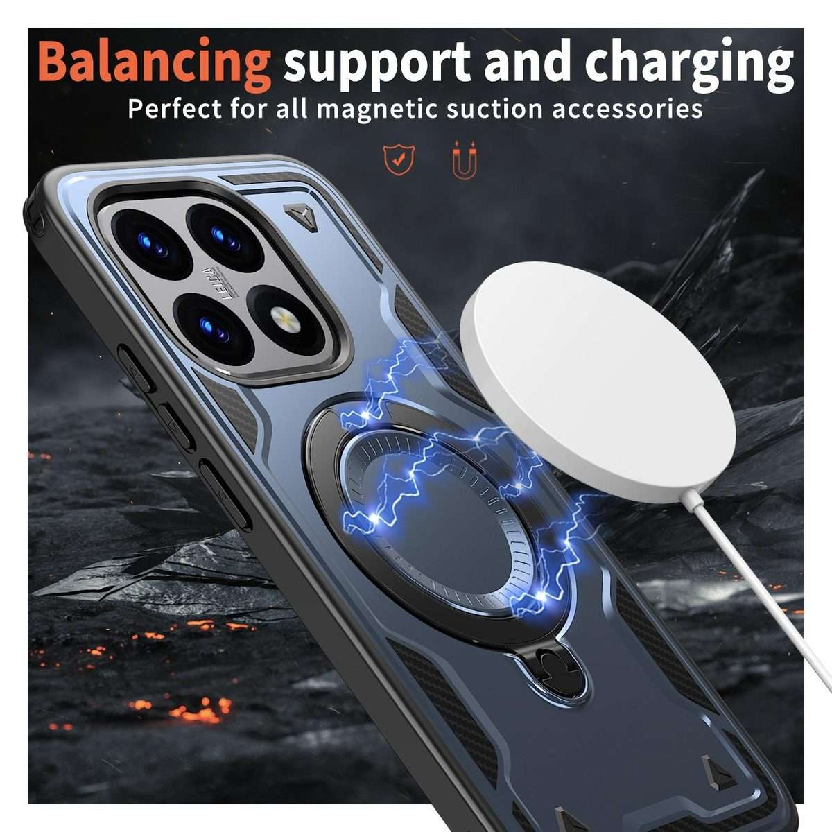 For Xiaomi 15T PC Hybrid TPU Armor MagSafe Ring Holder Phone Case(Blue)