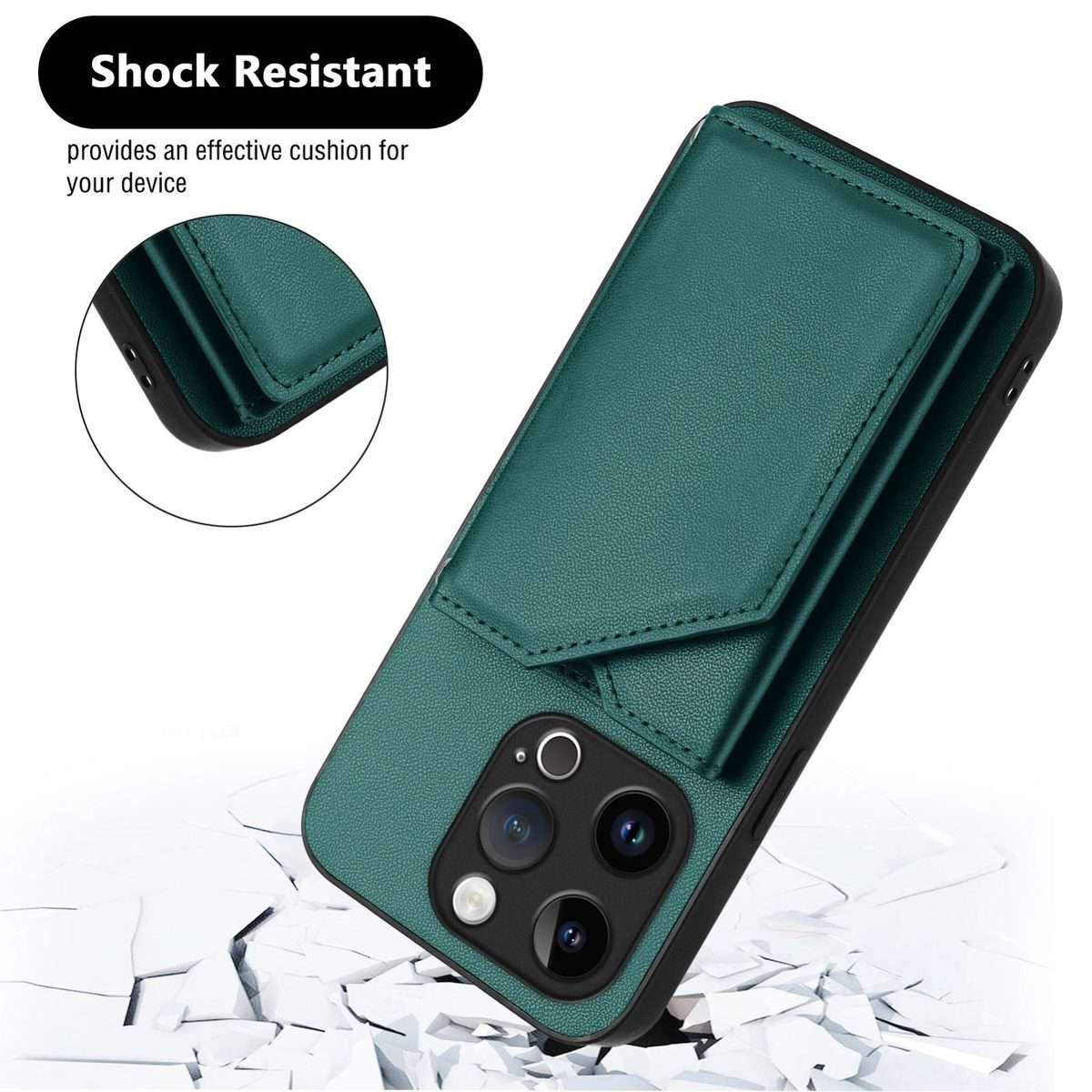For iPhone 14 Pro Skin Feel Four Card Slots Phone Case with Wrist Strap(Green)