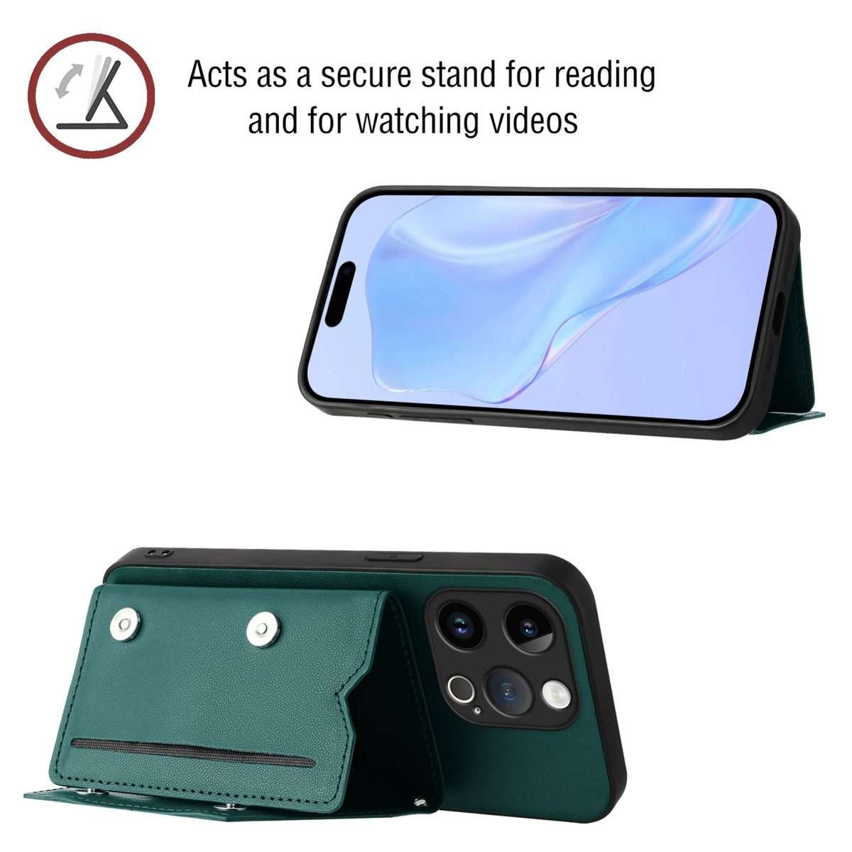 For iPhone 14 Pro Skin Feel Four Card Slots Phone Case with Wrist Strap(Green)