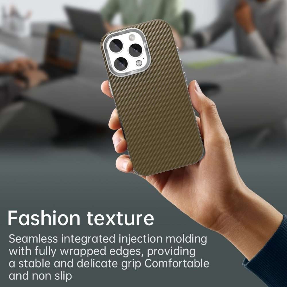For iPhone 16 Pro Max Carbon Fiber Series IMD Phone Case(Brown)
