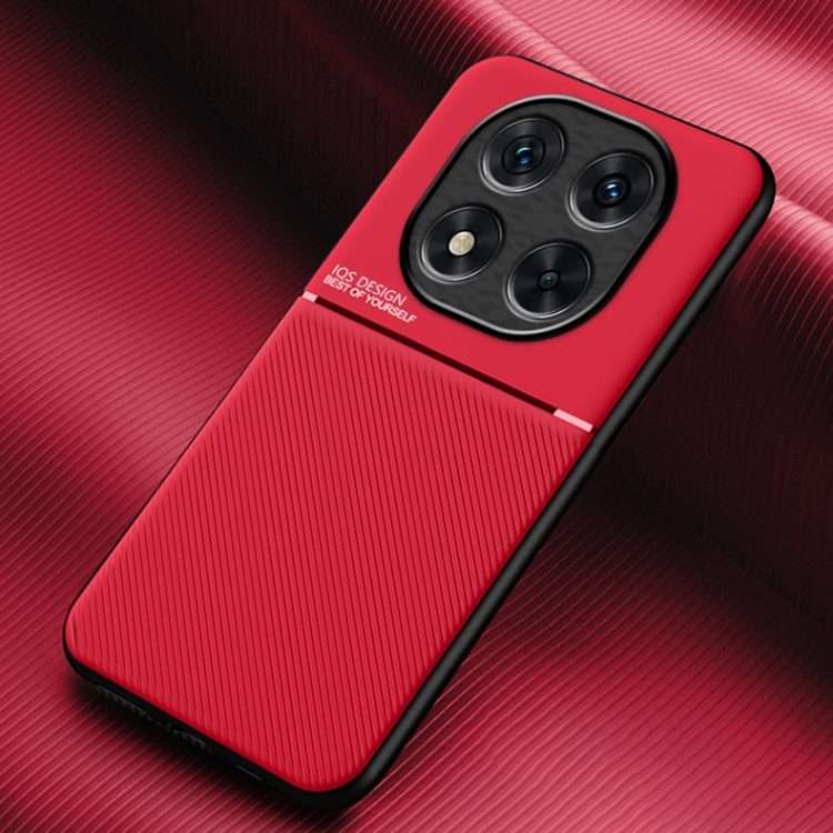 For Redmi Note 14 Pro 5G Classic Tilt Strip Grain Magnetic PC Hybrid TPU Phone Case(Red)