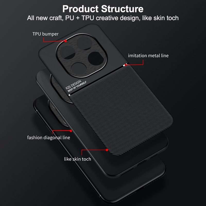 For Redmi Note 14 Pro 5G Classic Tilt Strip Grain Magnetic PC Hybrid TPU Phone Case(Red)