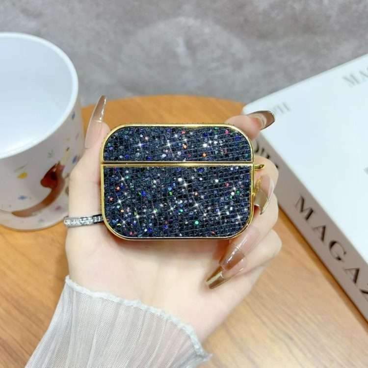 For AirPods Pro 2 Glitter Wireless Earbuds Box Protective Case(Black)