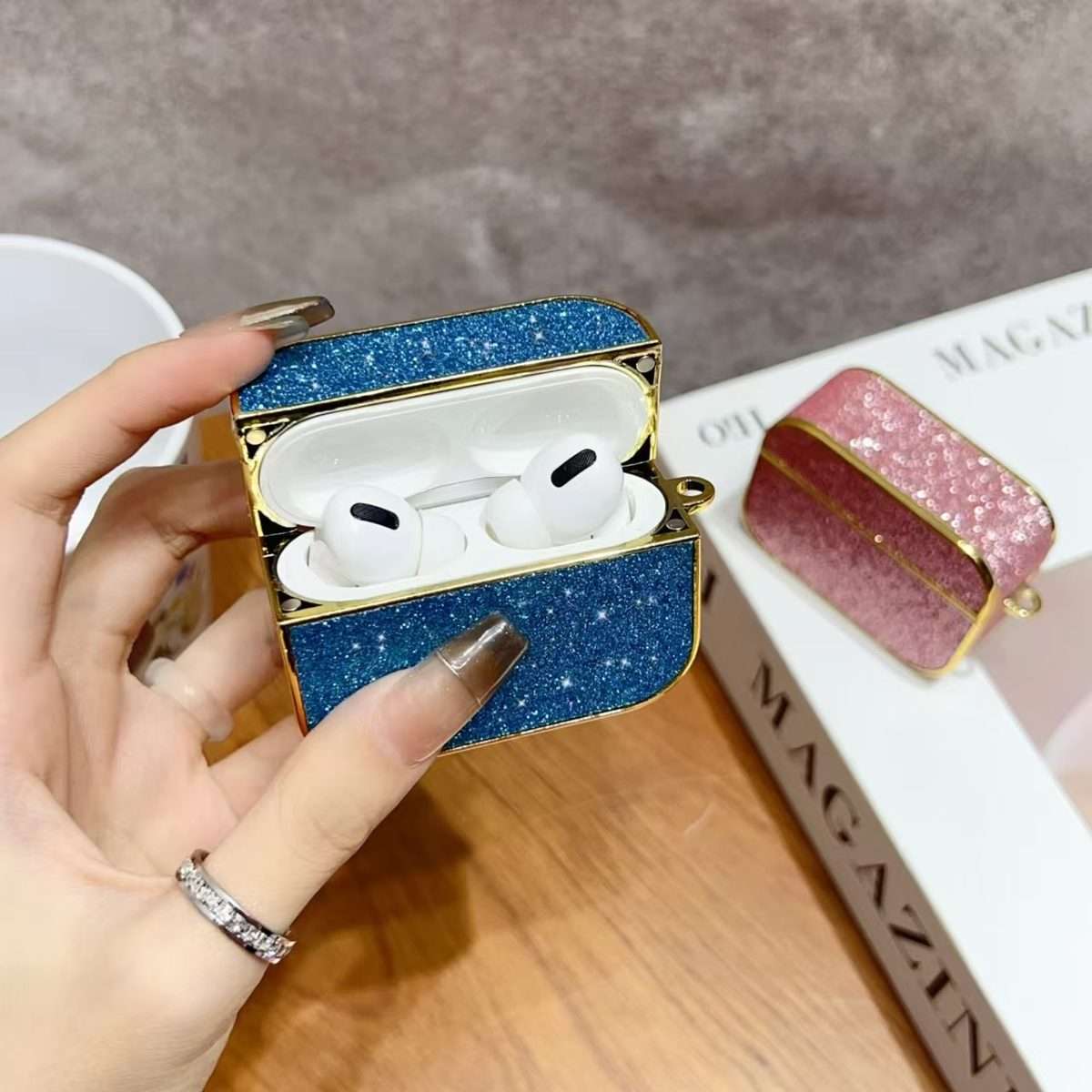 For AirPods Pro 2 Glitter Wireless Earbuds Box Protective Case(White)