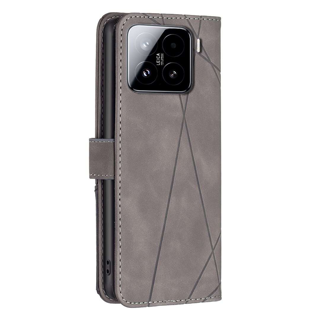 For Xiaomi 15 Pro Magnetic Buckle Rhombus Texture Leather Phone Case(Grey)