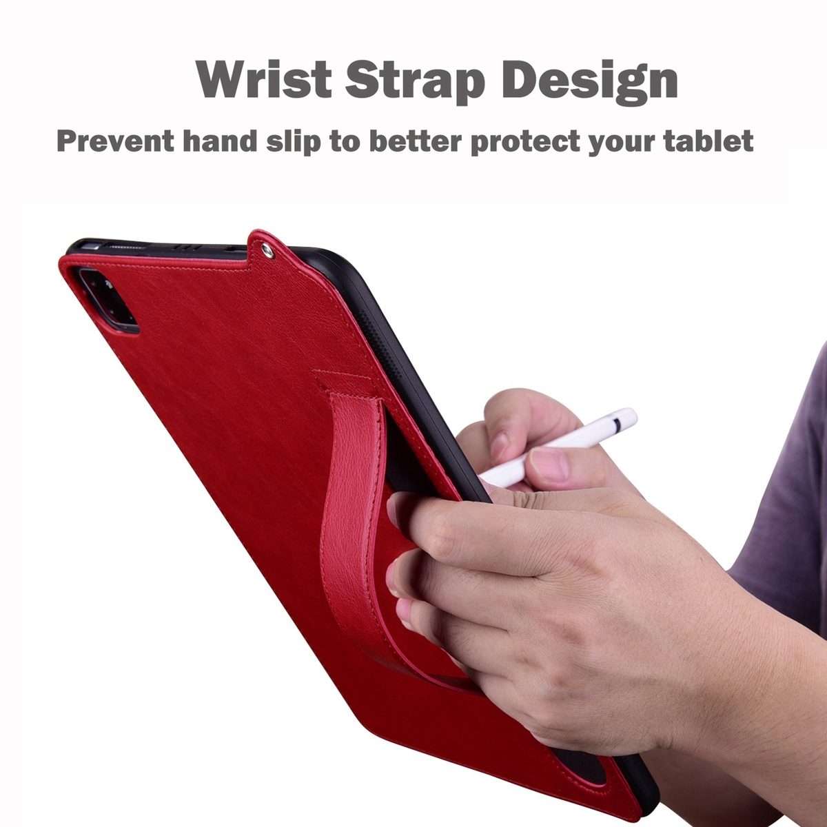 For iPad mini 6 / mini 2024 TPU Leather Back Tablet Case with Wristband(Red)