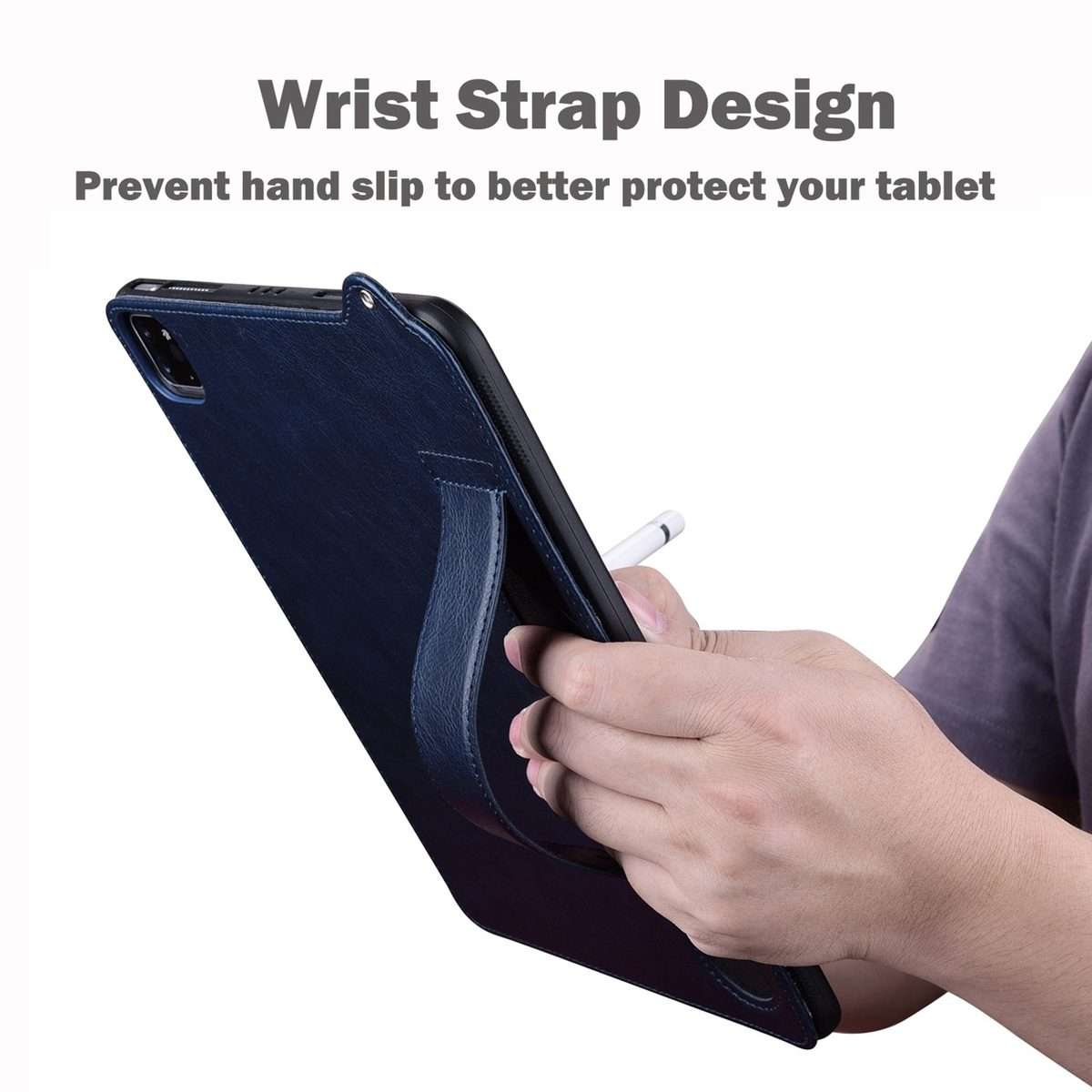 For iPad mini 6 / mini 2024 TPU Leather Back Tablet Case with Wristband(Dark Blue)