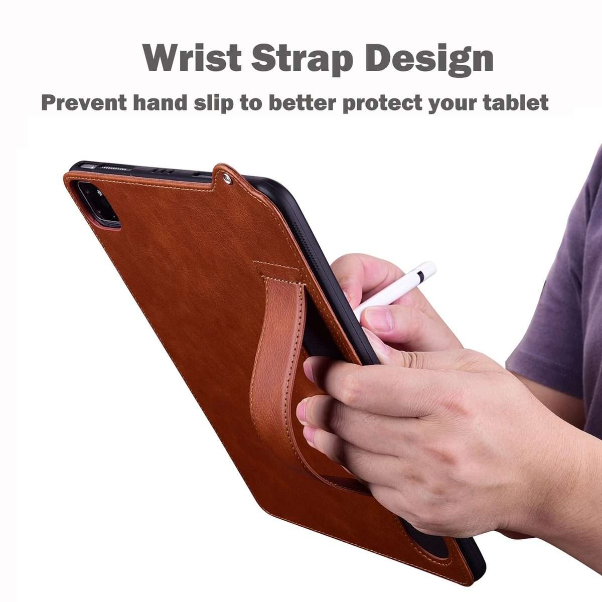 For iPad mini 5 / 4 / 3 / 2 / 1 TPU Leather Back Tablet Case with Wristband(Brown)