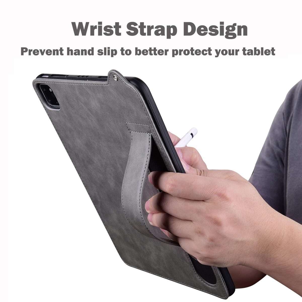For Amazon Kindle Paperwhite 12th 2024 TPU Leather Back Tablet Case with Wristband(Grey)
