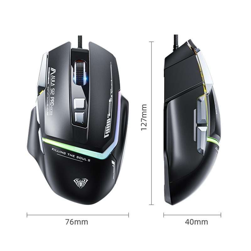 AULA S12 Pro 12800DPI Wired RGB Gaming Mouse(Black)