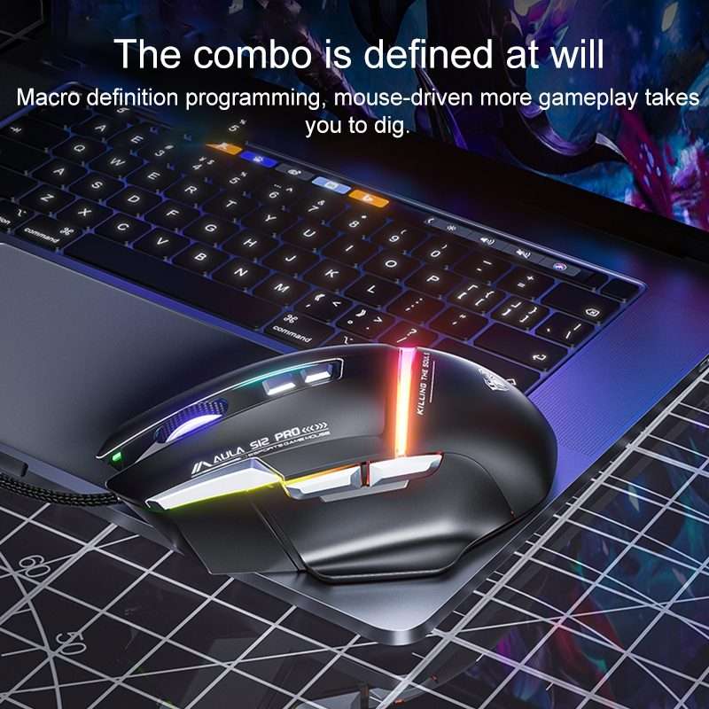 AULA S12 Pro 12800DPI Wired RGB Gaming Mouse(Black)