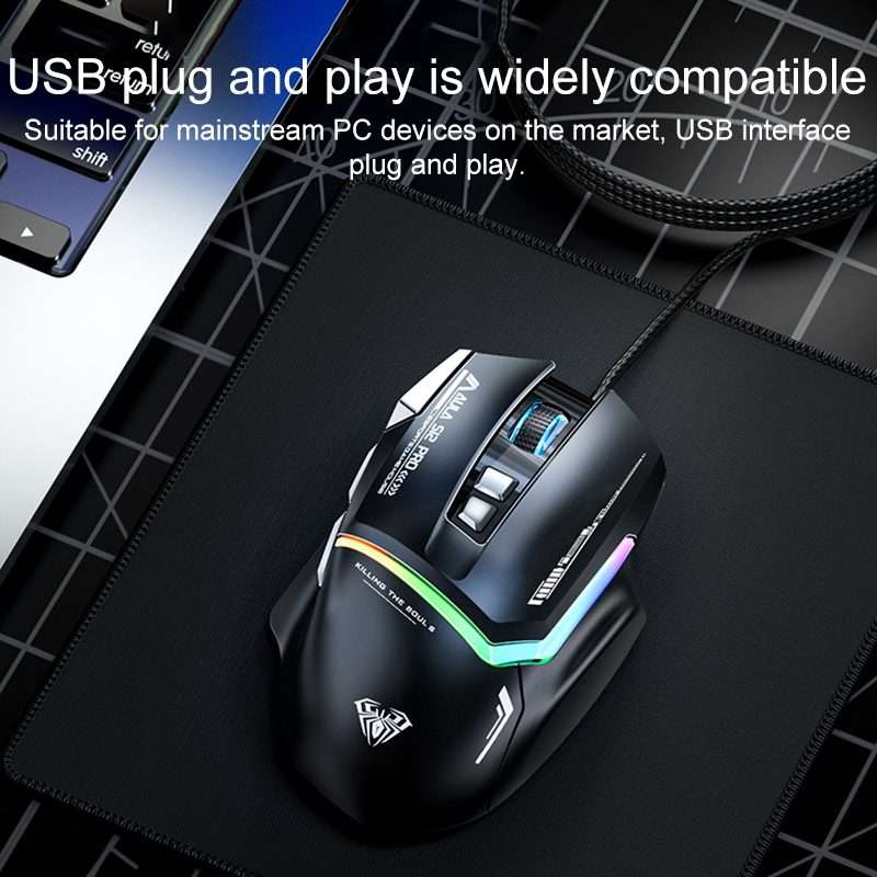 AULA S12 Pro 12800DPI Wired RGB Gaming Mouse(Black)