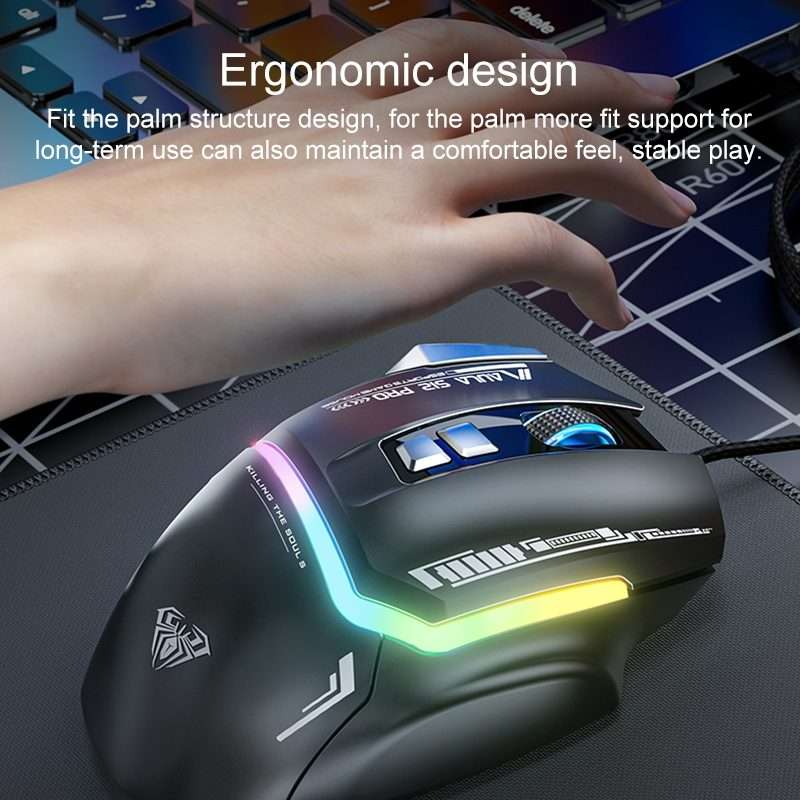 AULA S12 Pro 12800DPI Wired RGB Gaming Mouse(Black)