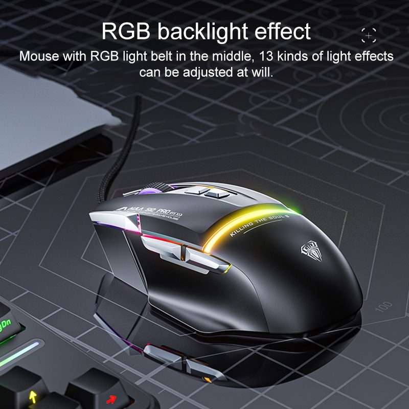 AULA S12 Pro 12800DPI Wired RGB Gaming Mouse(White)