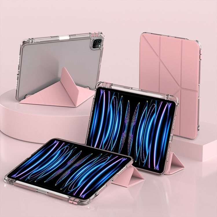 For iPad Air 13 2026 / 2024 / 2025 mutural Y-Shape Deformation Leather Tablet Case(Pink)