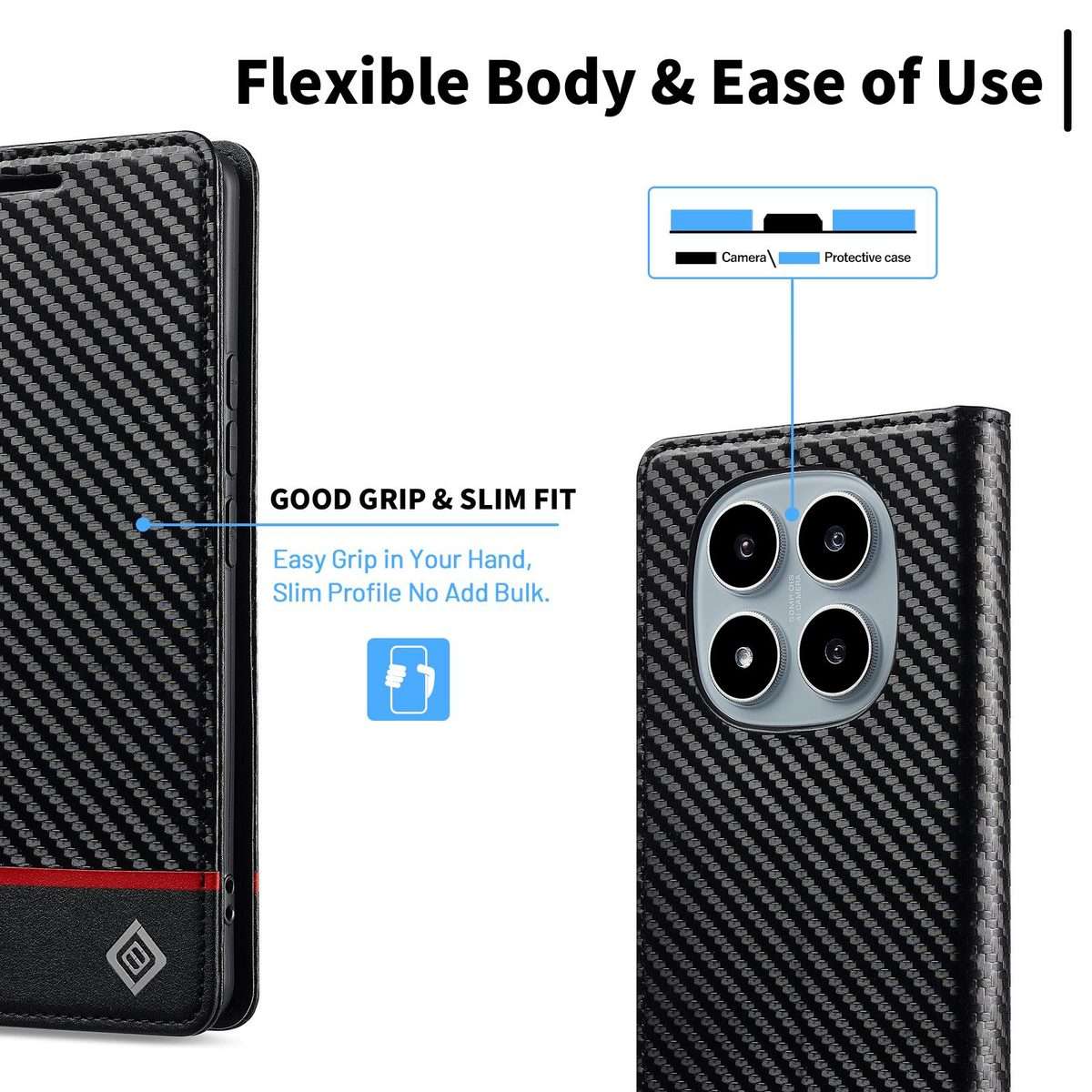 For Redmi Note 15 Pro 5G Global 163.6mm LC.IMEEKE Carbon Fiber Leather Phon ... (Horizontal Black)