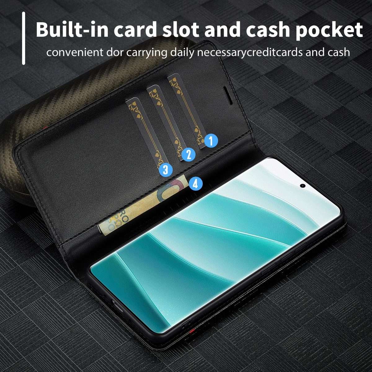 For Redmi Note 15 Pro 5G Global 163.6mm LC.IMEEKE Carbon Fiber Leather Phon ... (Horizontal Black)