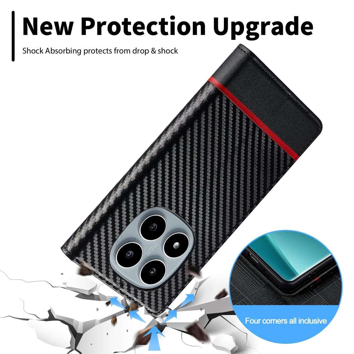 For Redmi Note 15 Pro 5G Global 163.6mm LC.IMEEKE Carbon Fiber Leather Phon ... (Horizontal Black)