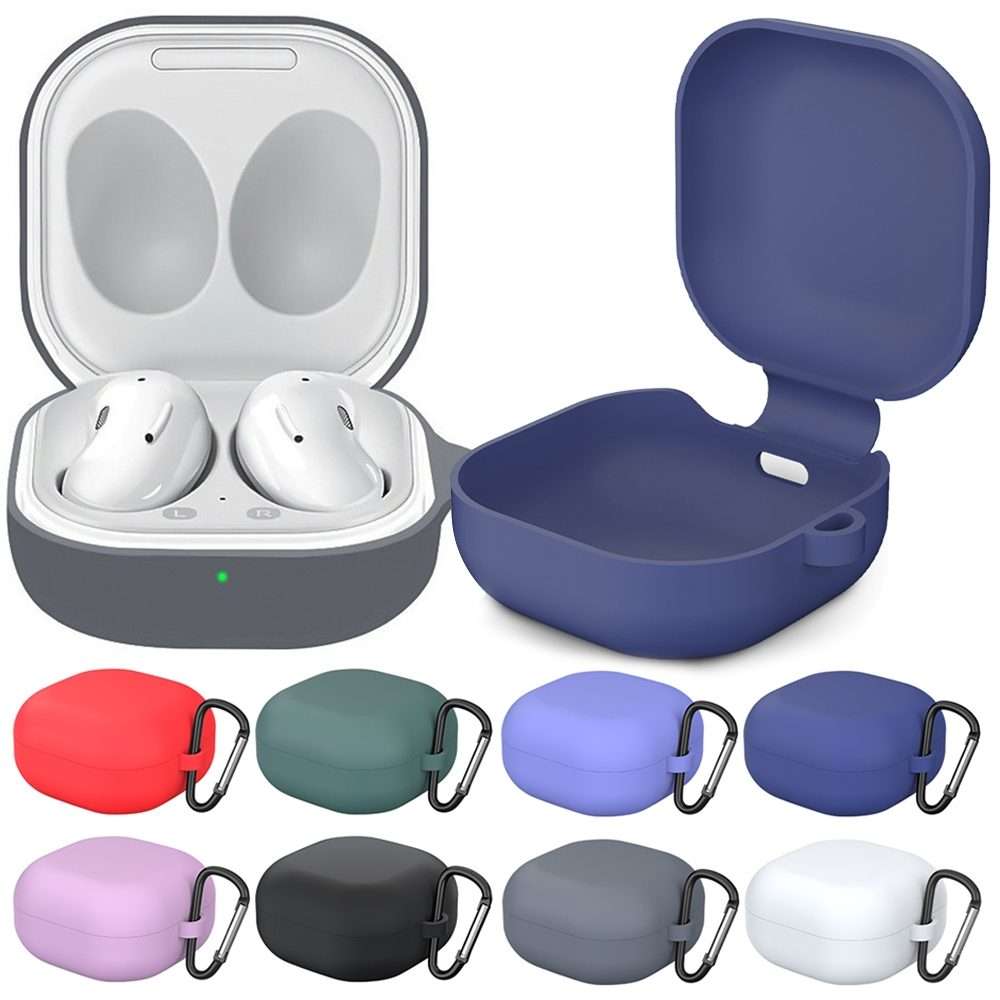 For Samsung Galaxy Buds Live Solid Color Anti-fall Earphone Protective Case with Hook(White)