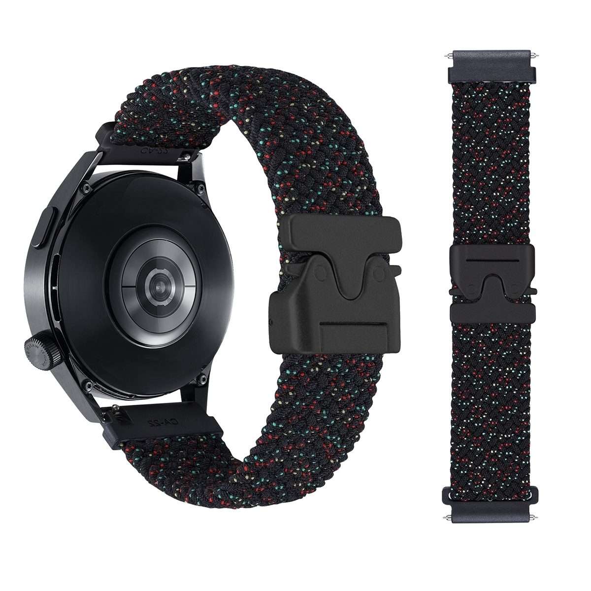22mm Snap Button Nylon Braided Watch Band(Starlight Black)