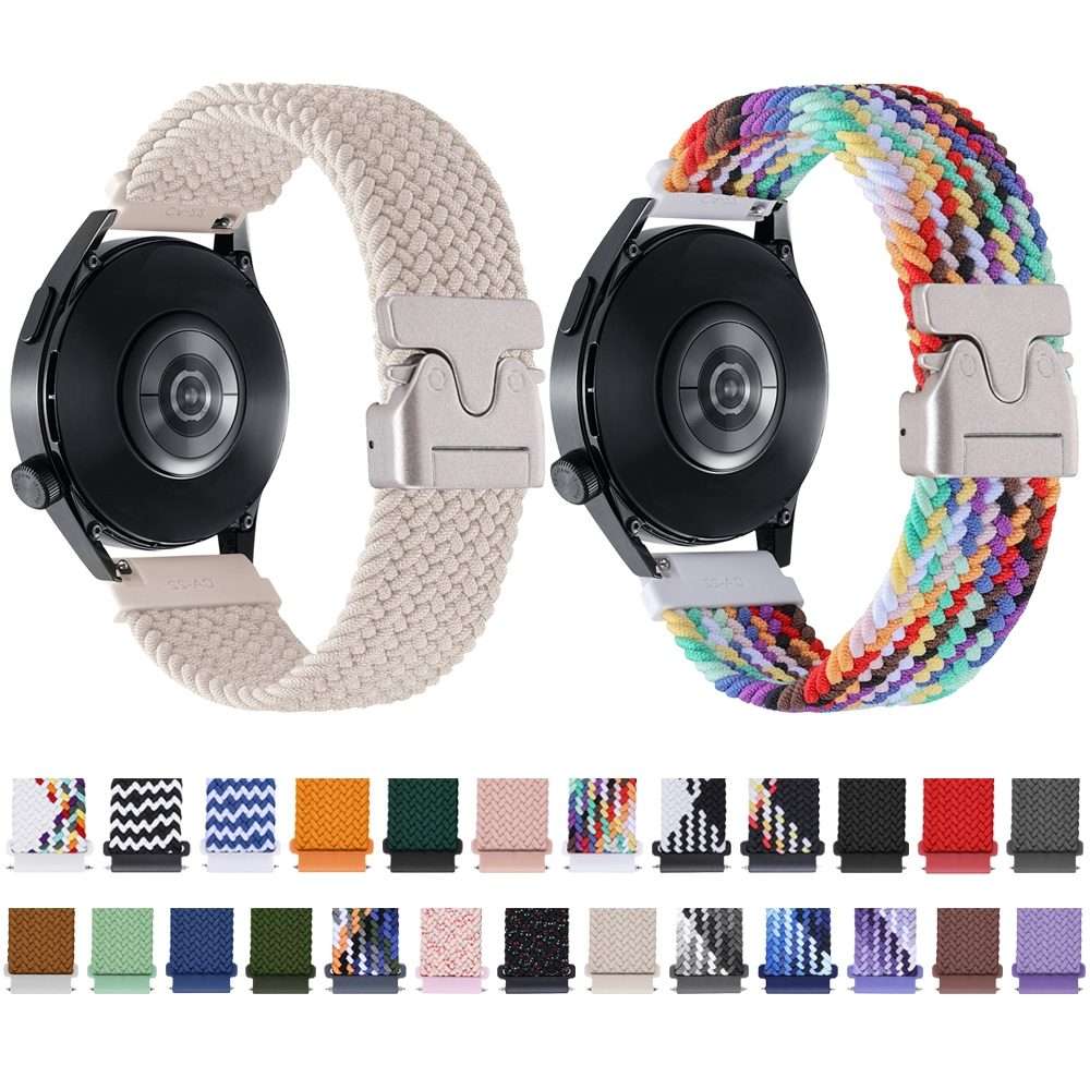 22mm Snap Button Nylon Braided Watch Band(Starlight Black)